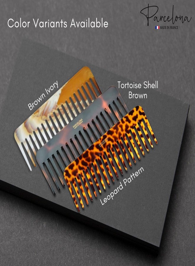 Parcelona French Wide Detangle Large 6 1/4" Celluloid No Static Salon Rounded Teeth Professional Volume Rake Hair Combs for Women and Girls, Made in France (Brown Ivory) - Image 3