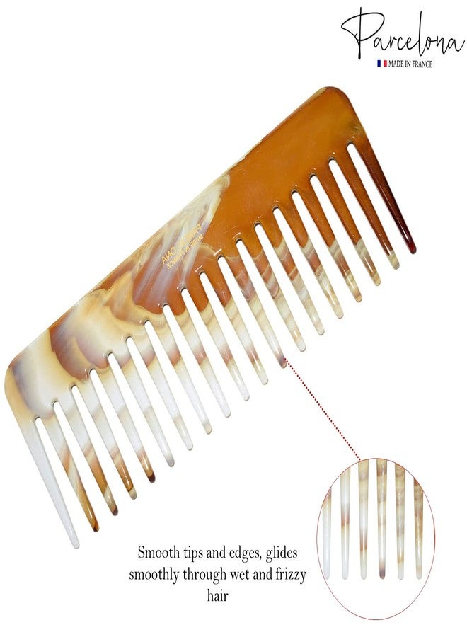 Parcelona French Wide Detangle Large 6 1/4" Celluloid No Static Salon Rounded Teeth Professional Volume Rake Hair Combs for Women and Girls, Made in France (Brown Ivory) - Image 5