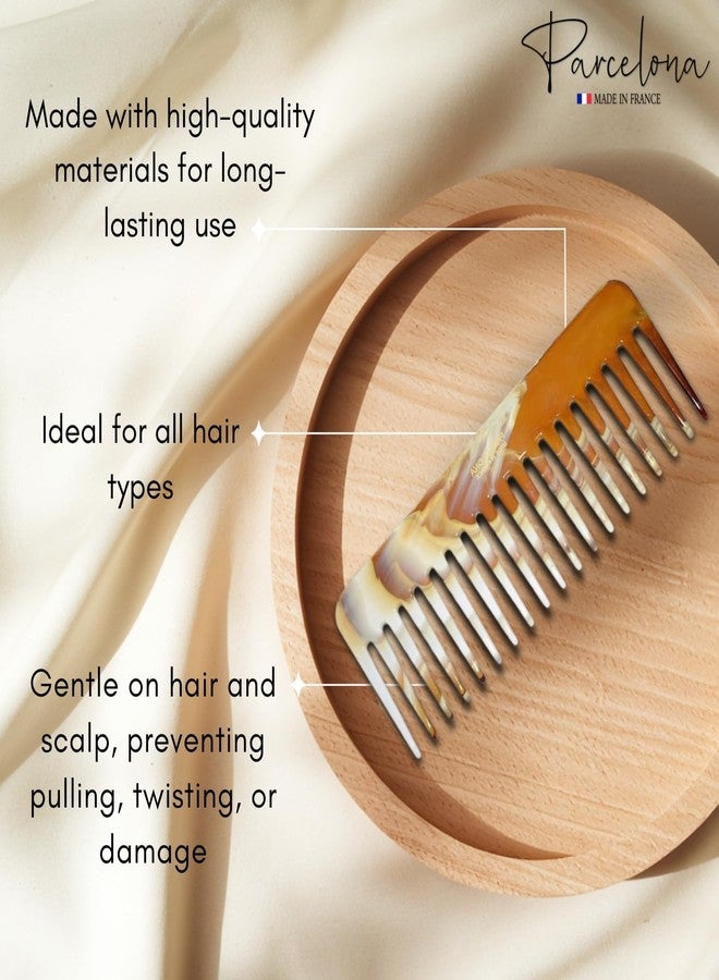 Parcelona French Wide Detangle Large 6 1/4" Celluloid No Static Salon Rounded Teeth Professional Volume Rake Hair Combs for Women and Girls, Made in France (Brown Ivory) - Image 4