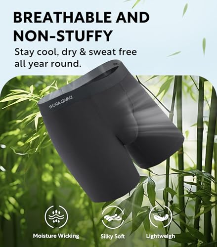 DAVID ARCHY دايفيد آرتشي ملابس داخلية للرجال مصنوعة من الرايون من الخيزران 7 قطع، بوكسر بريفز بخصائص امتصاص الرطوبة وبارد مع جيب دعم، بوكسرات ناعمة وقابلة للتمدد للرجال مع فتحة (L، أسود - 6.5'') - Image 3