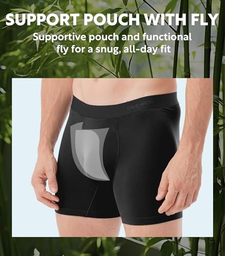 DAVID ARCHY دايفيد آرتشي ملابس داخلية للرجال مصنوعة من الرايون من الخيزران 7 قطع، بوكسر بريفز بخصائص امتصاص الرطوبة وبارد مع جيب دعم، بوكسرات ناعمة وقابلة للتمدد للرجال مع فتحة (L، أسود - 6.5'') - Image 4