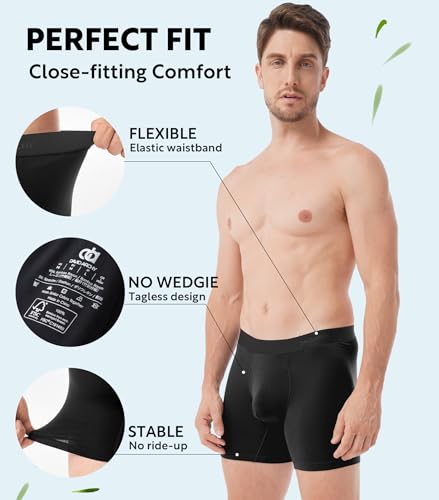 DAVID ARCHY دايفيد آرتشي ملابس داخلية للرجال مصنوعة من الرايون من الخيزران 7 قطع، بوكسر بريفز بخصائص امتصاص الرطوبة وبارد مع جيب دعم، بوكسرات ناعمة وقابلة للتمدد للرجال مع فتحة (L، أسود - 6.5'') - Image 5