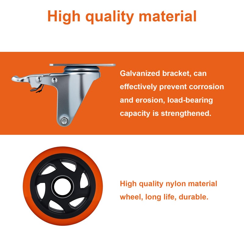 Htudcoue 6 Pcs 4 Inch Heavy Duty Casters,with Brake and Swivel Locking,6 casters Load Capacity 3300 lbs, for Furniture, Workbenches, Carts, Etc. - Image 5
