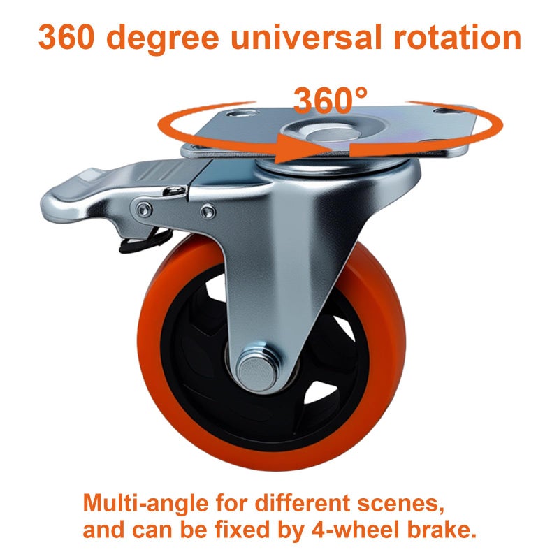 Htudcoue 6 Pcs 4 Inch Heavy Duty Casters,with Brake and Swivel Locking,6 casters Load Capacity 3300 lbs, for Furniture, Workbenches, Carts, Etc. - Image 4