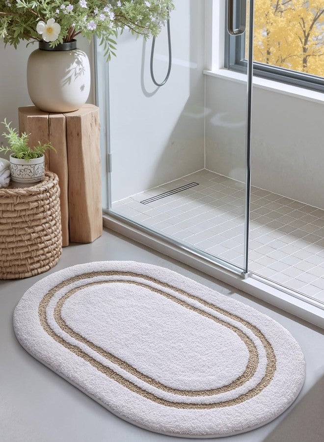 DEXI Oval Bath Mats for Bathroom, 24x36 Absorbent Bath Mat, Washable Microfiber Bathroom Rug with Non Slip Backing for Shower Floor, Beige - Image 3