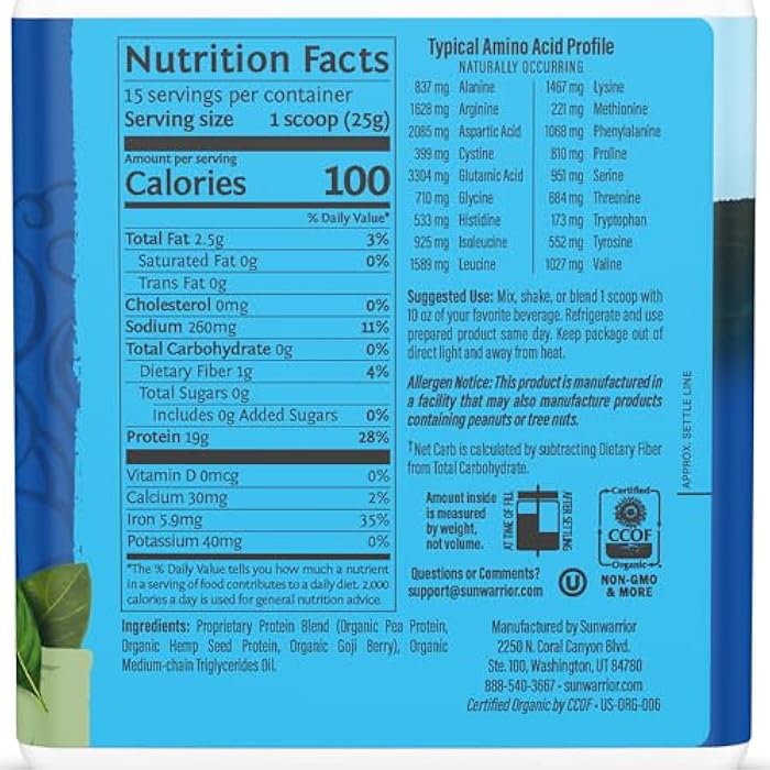 Sunwarrior Organic Warrior Blend Natural, 375 GR - Image 2
