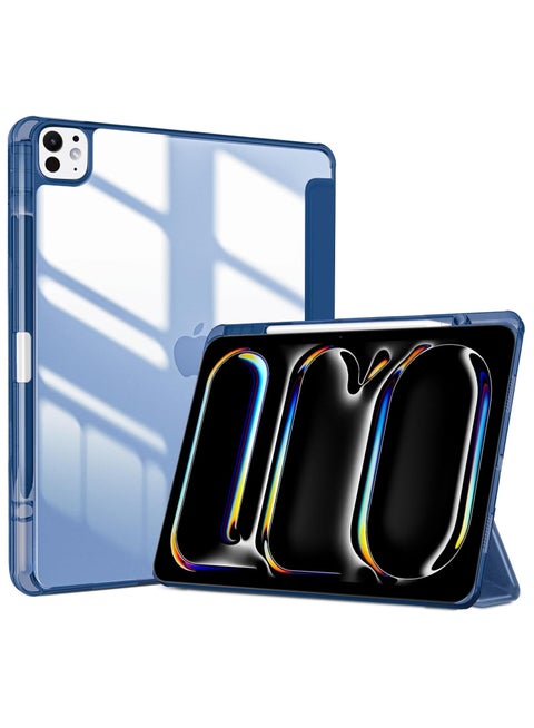 iPad Pro 13 Inch Case with Pencil Holder 2024 (M4/7th Gen), 2024 iPad Pro M4 13 Cover Clear Transparent Back, Soft TPU Bumper iPad M4 13 cover for A2925 A2926 A3007 Navy Blue