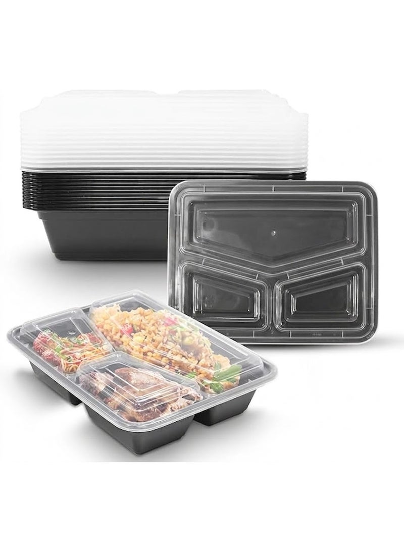 Lynacz Original 96 Pieces Microwave Disposable Container With Lid Rectangular - 3 Compartment Meal Prep Container Set - Plastic Container For Kitchen Food Storage - Take Away Containers For Lunch Boxes - Image 1