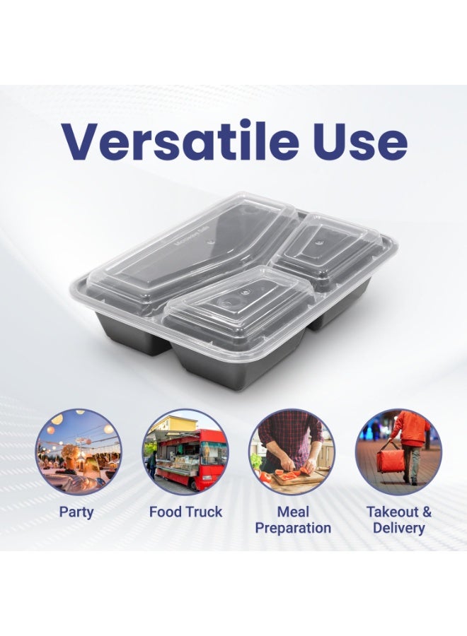 Lynacz Original 96 Pieces Microwave Disposable Container With Lid Rectangular - 3 Compartment Meal Prep Container Set - Plastic Container For Kitchen Food Storage - Take Away Containers For Lunch Boxes - Image 4