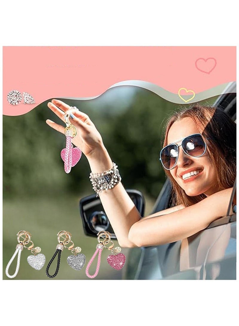 سلسلة مفاتيح السيارة للنساء مع حجر الراينز شكل القلب بلينج فتاة لطيف سلسلة المفاتيح، هدية شخصية، وردي - Image 5