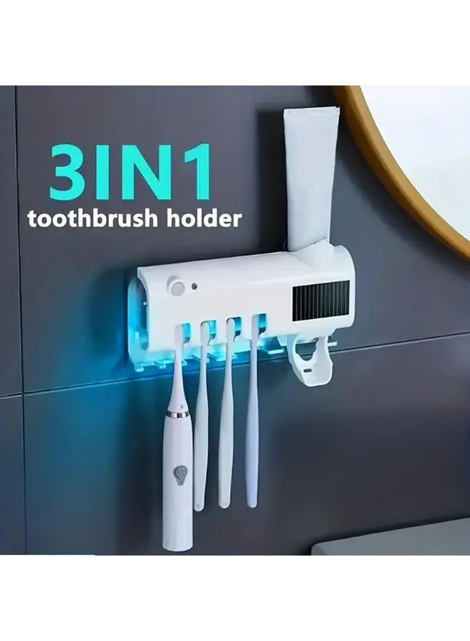 حامل فرشاة أسنان ذكي مثبت على الحائط مع موزع معجون أسنان ومحطة شحن USB، منظم حمام ثلاثي الوظائف، يتسع لـ 4 فرش، تصميم موفر للمساحة، لون أسود. - Image 5