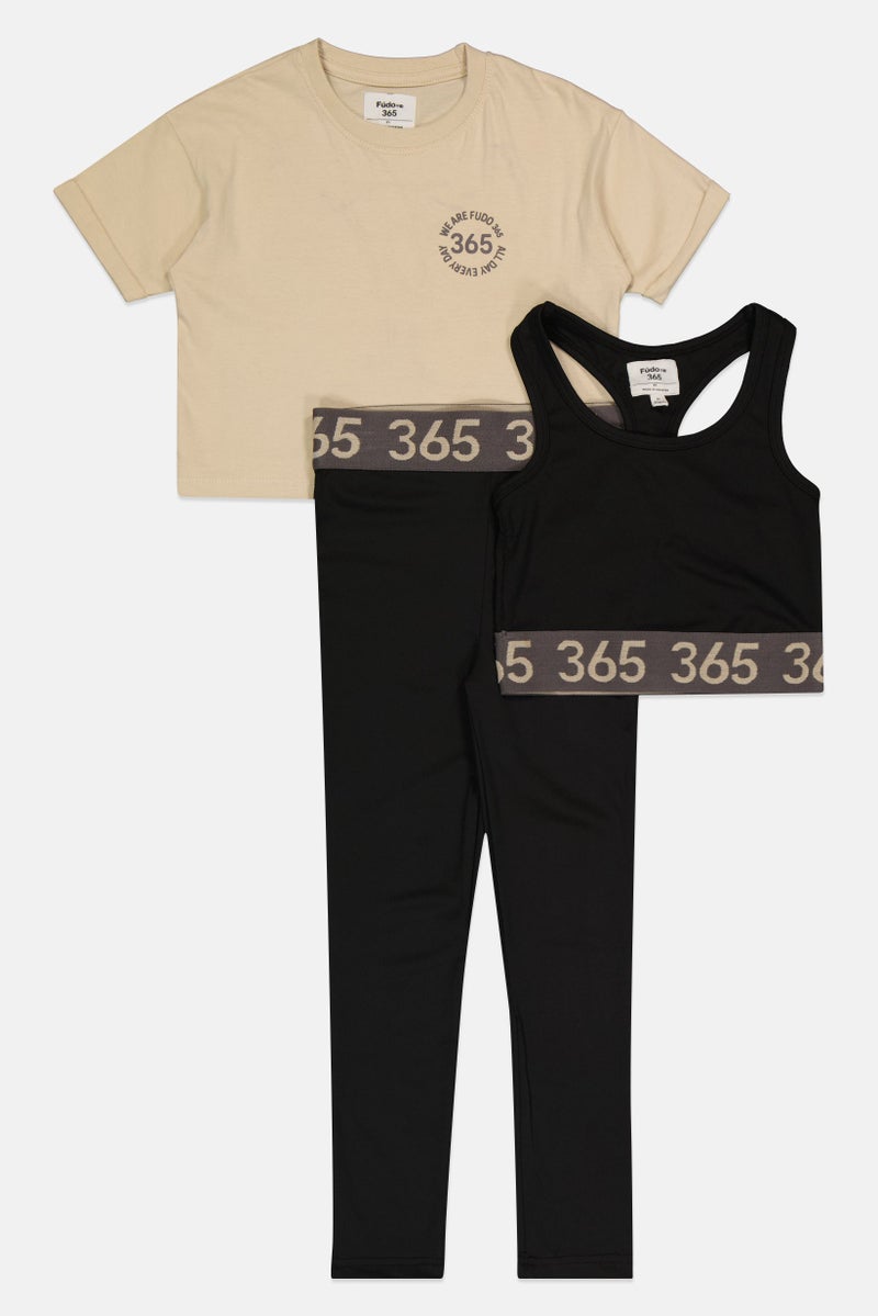 Funko Kids Girl 3 Pcs Graphic Print Top With Bralette And Leggings Training Set, Multicolor - Image 3