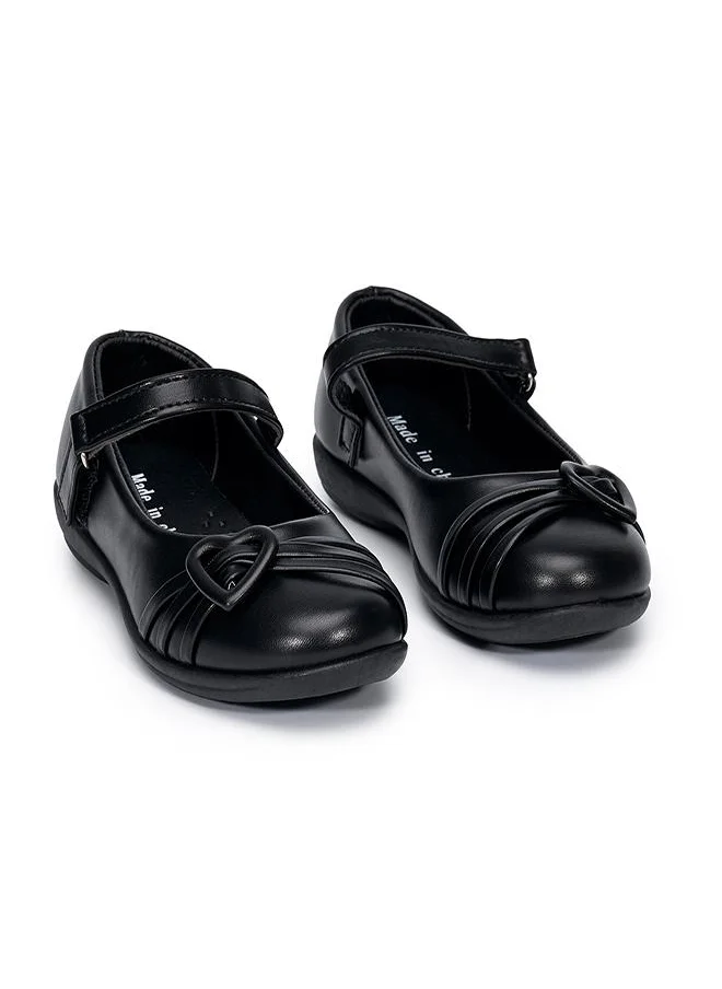 babyqlo Girls Black School Shoes with Heart Buckle