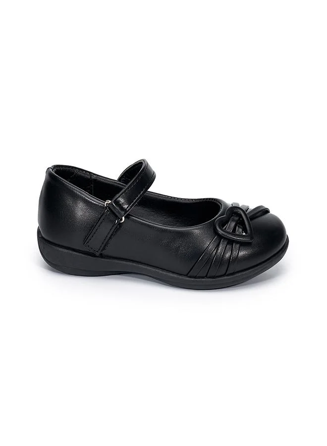 babyqlo Girls Black School Shoes with Heart Buckle