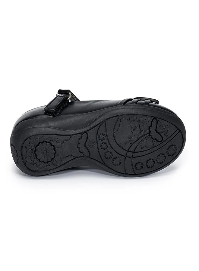 babyqlo Girls Black School Shoes with Heart Buckle
