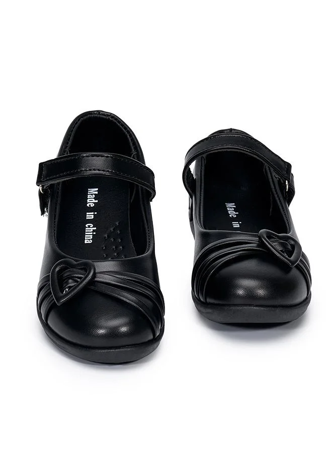 babyqlo Girls Black School Shoes with Heart Buckle