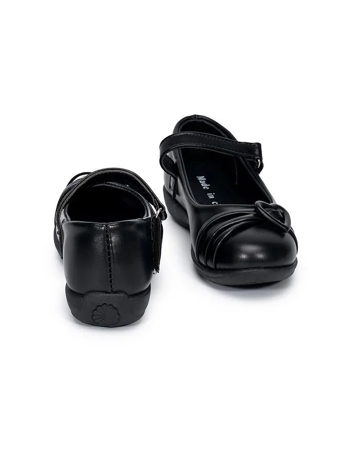 babyqlo Girls Black School Shoes with Heart Buckle