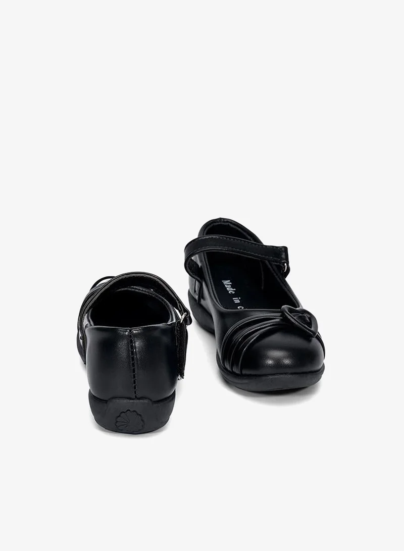 babyqlo Girls Black School Shoes with Heart Buckle