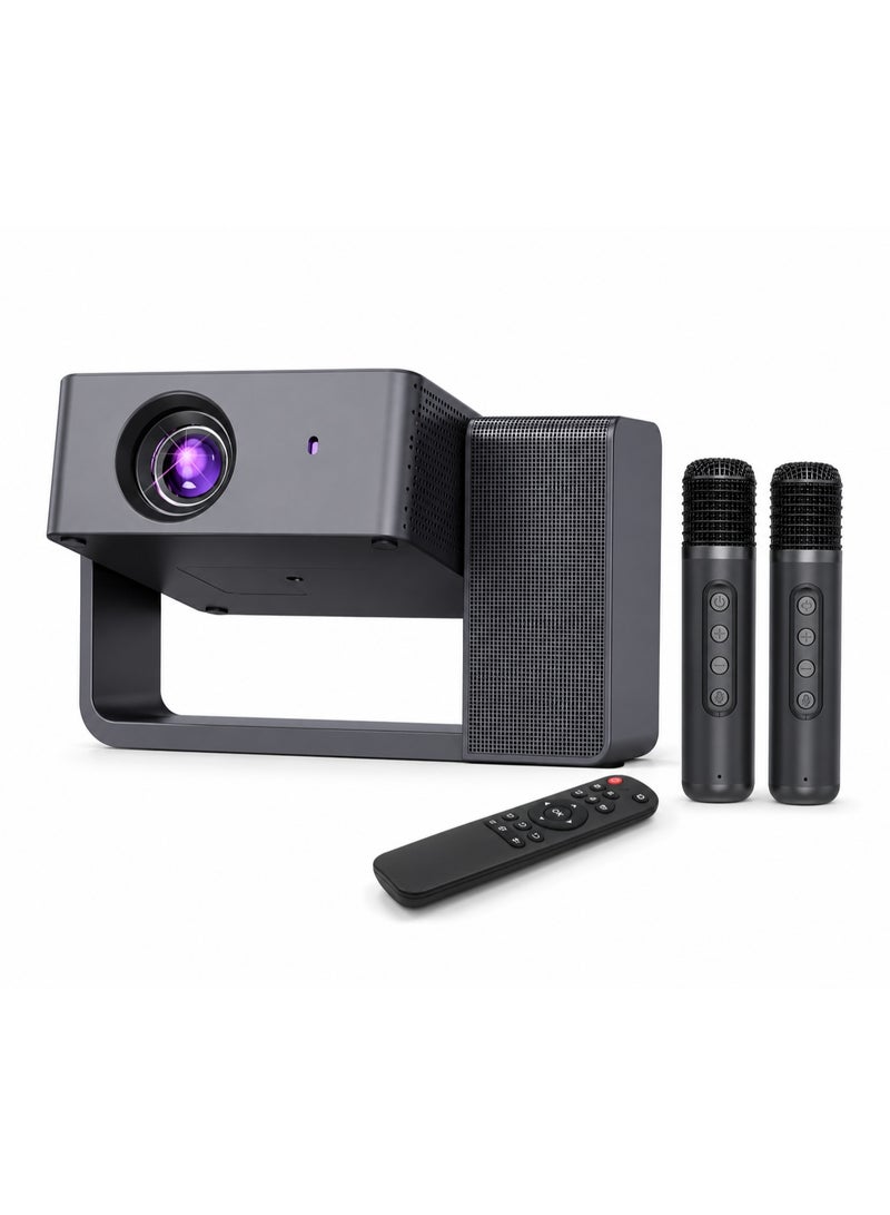 Smartbarry HT30 Portable 4K HD Projector with Dual Wireless Microphones, 5G WiFi, Large Screen Display, Wireless Screen Mirroring, Surround Sound, Home Theater, Karaoke Entertainment System for Movies, Gaming & Presentations - Image 1