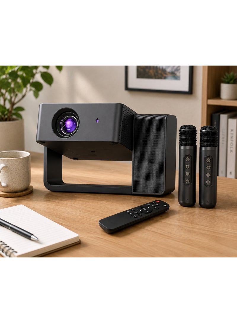 Smartbarry HT30 Portable 4K HD Projector with Dual Wireless Microphones, 5G WiFi, Large Screen Display, Wireless Screen Mirroring, Surround Sound, Home Theater, Karaoke Entertainment System for Movies, Gaming & Presentations - Image 3