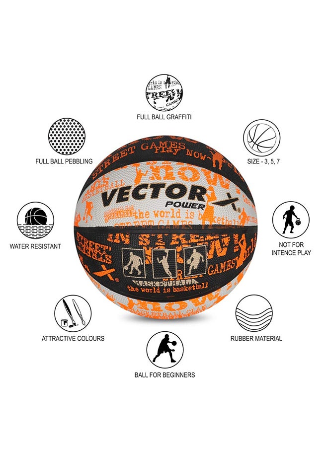 Vector X Power Basketball (Black/White/Blue, Size:5) | Rubber | Training| Indoor/Outdoor Court  - Image 2