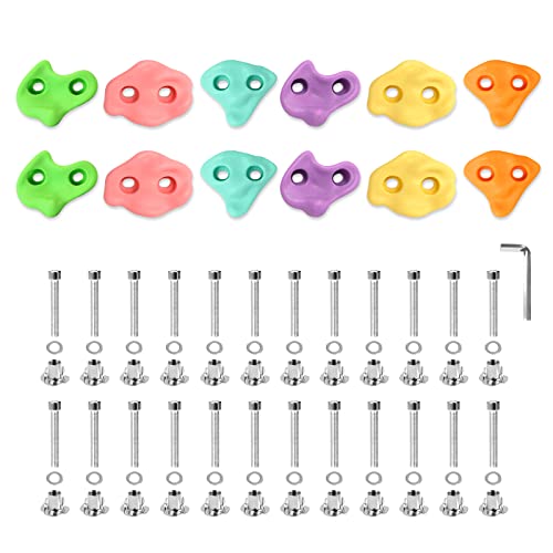 TOPNEW 12PCS Climbing Holds for Kids, Rock Wall Climbing Kit with Hardware for Indoor and Outdoor Climbing Wall, Pastel Color - Image 2