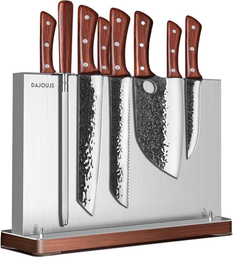 DAJOUJS Magnetic Knife Block, Stainless Steel Magnetic Knife Holder for Kitchen Counter Universal Knife Block Without Knives, Strong Magnet Kitchen Knives Storage Organizer - Image 1