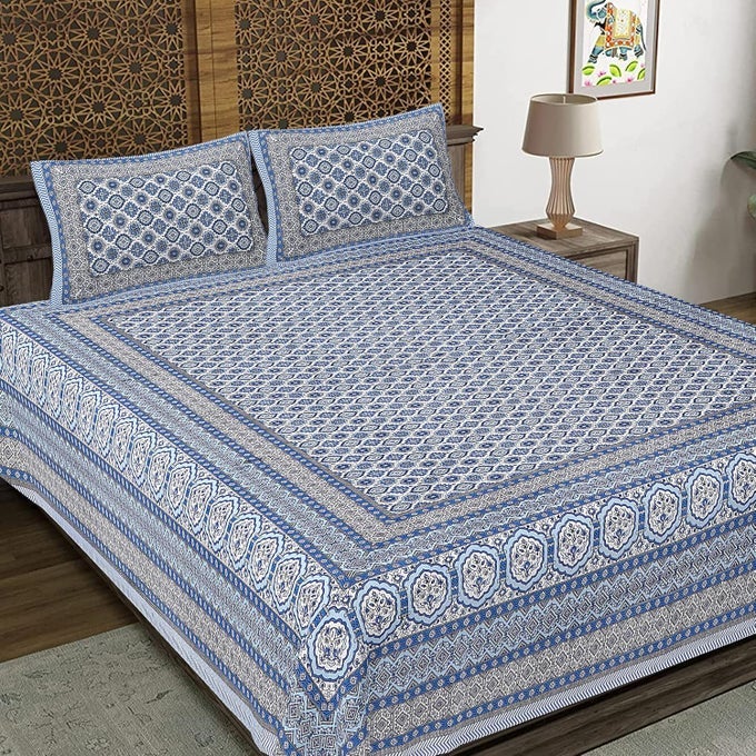 HAND BLOCK PRINT 300 TC COTTON KING SIZE BEDSHEET MULTICOLOURED97