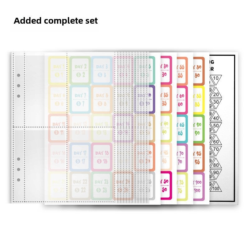 Generic A5 6-Ring Binder Refill, 100-Day Savings Challenge Full set of color inner core (25 pieces of 100-day cardboard and one piece of color dollar sticker 4) 