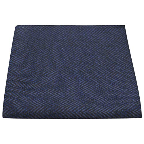 King & Priory Midnight Blue & Black Herringbone Pocket Square, Handkerchief - Image 1