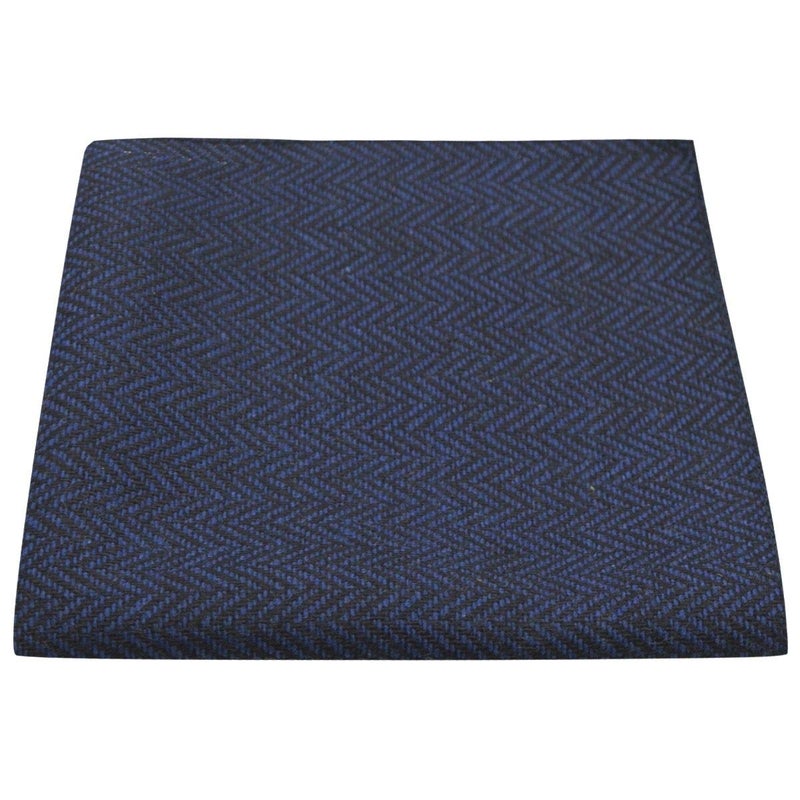 King & Priory Midnight Blue & Black Herringbone Pocket Square, Handkerchief - Image 3