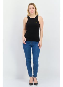 Lyle & Scott Women Round Neck Sleeveless Embroidered Logo Tank Top, Black  - Image 4