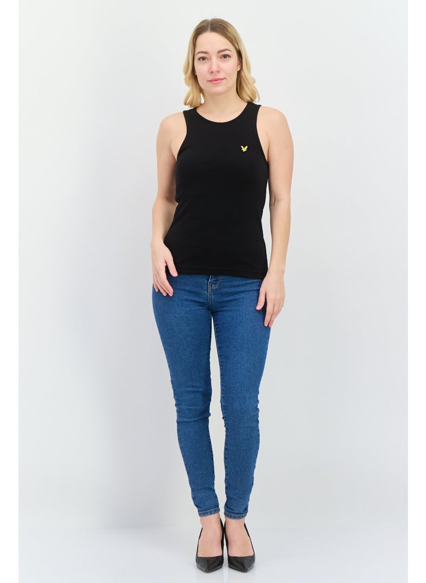 Lyle & Scott - Women Round Neck Sleeveless Embroidered Logo Tank Top, Black - Image 1