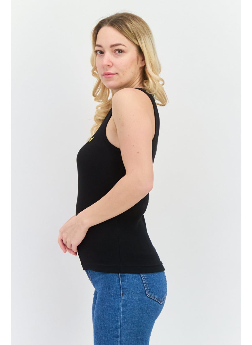 Lyle & Scott - Women Round Neck Sleeveless Embroidered Logo Tank Top, Black - Image 1