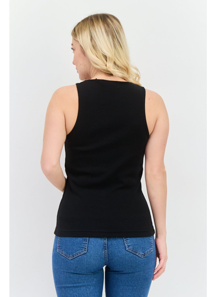 Lyle & Scott - Women Round Neck Sleeveless Embroidered Logo Tank Top, Black - Image 1