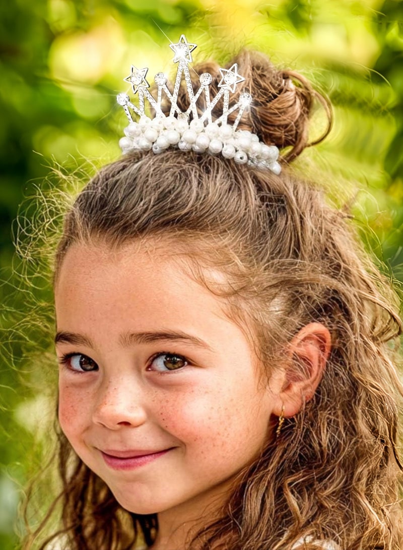 5 قطع من إكسسوارات الشعر المزينة بالخرز – ربطات شعر مطاطية بتاج كريستالي وخرز لؤلؤ أبيض، أربطة ذيل حصان وأربطة شعر على طراز الأميرات للفتيات - Image 1