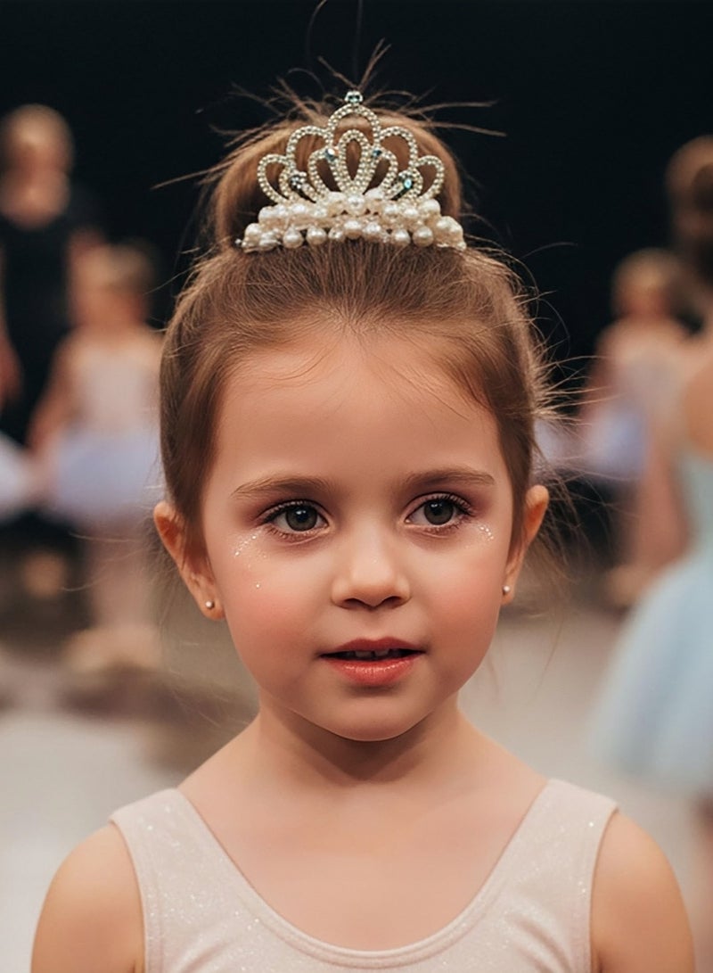 5 قطع من إكسسوارات الشعر المزينة بالخرز – ربطات شعر مطاطية بتاج كريستالي وخرز لؤلؤ أبيض، أربطة ذيل حصان وأربطة شعر على طراز الأميرات للفتيات - Image 3