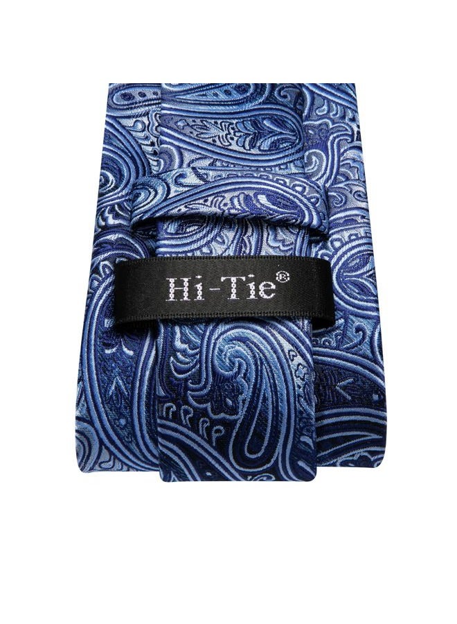 Hi-Tie Men Stripes Tie Handkerchief Necktie with Cufflinks and Pocket Square Tie Set (1430) - Image 5
