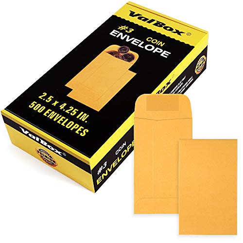 ValBox Coin Envelopes Small Parts Envelope with Gummed Flap for Home, Garden or Office Use, Kraft Seed Envelopes 500 per Box (Brown, 3 (2.5x4.25 Inches)) - Image 1