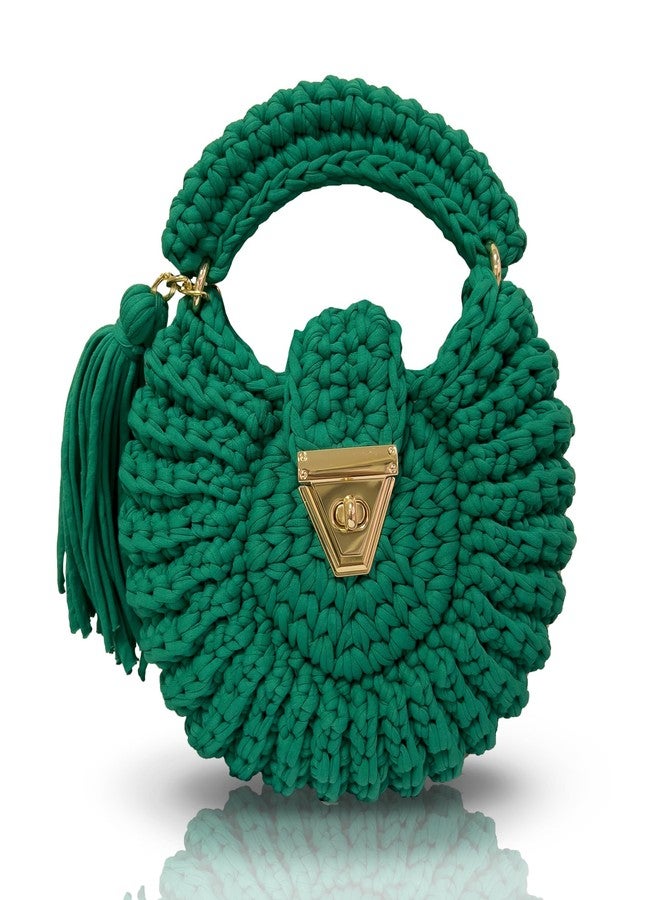 CHQEL Evening Clutch Bag for Women, Handmade Crochet Wedding Party Purse, Small Flap Formal Crossbody Handbag Evening Clutch, Green Mussel - Image 1