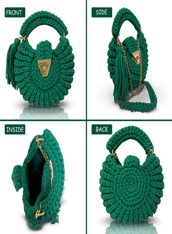 CHQEL Evening Clutch Bag for Women, Handmade Crochet Wedding Party Purse, Small Flap Formal Crossbody Handbag Evening Clutch, Green Mussel - Image 5