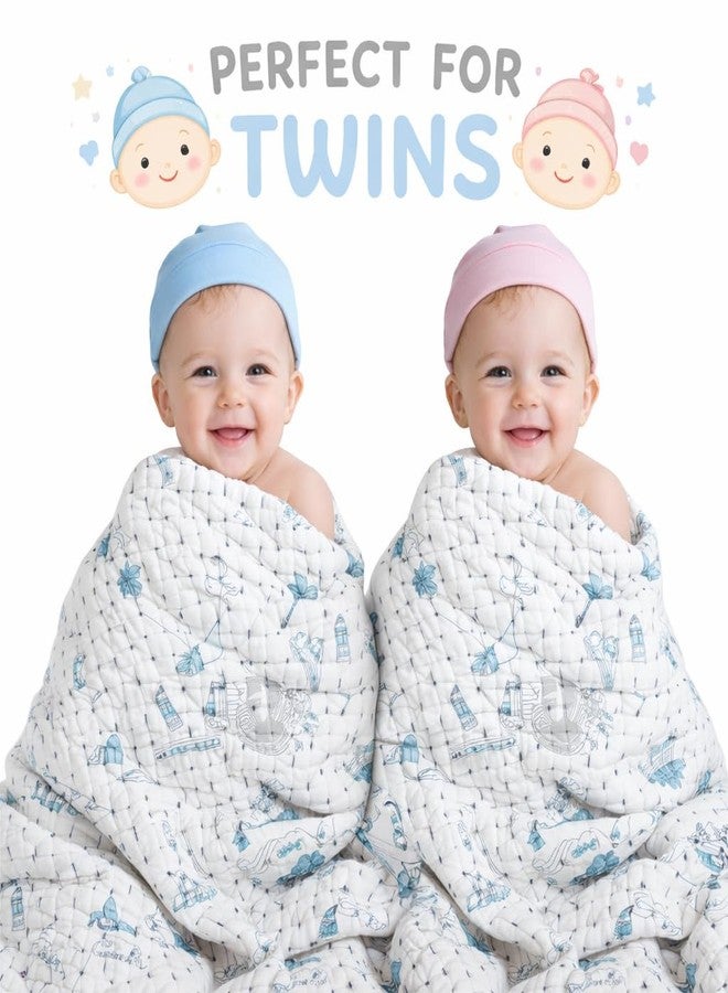 DMAASA Organic Cotton Baby Quilt Set for Twins Child | 50x40 Inch or 127cm x 101cm | 0-5 Years | (White, Pack of 2 pcs) - Image 2