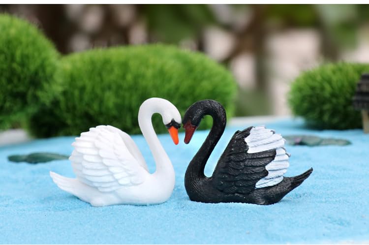 Haohaiblooms 2 PCS Miniature Swan Figurines – Black & White Resin Swans for Fairy Garden, Plant Pots, Bonsai Decor, Cake Toppers, Home and Desk Decoration, DIY Craft, Yard, Patio, and Birthday Gifts - Image 4