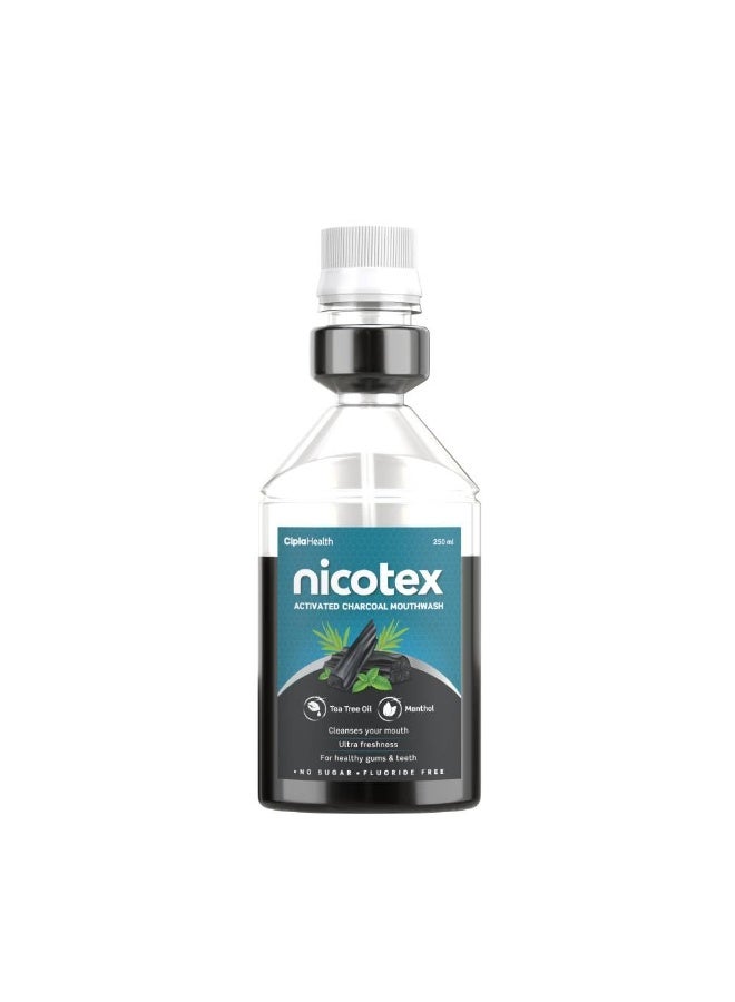 Cipla Nicotex Activated Charcoal Mouthwash | Tea Tree Oil And Menthol | Ultra Freshness With Mild Taste | For Healthy Gums And Teeth | No Sugar | Fluoride Free | 250Ml - Image 1