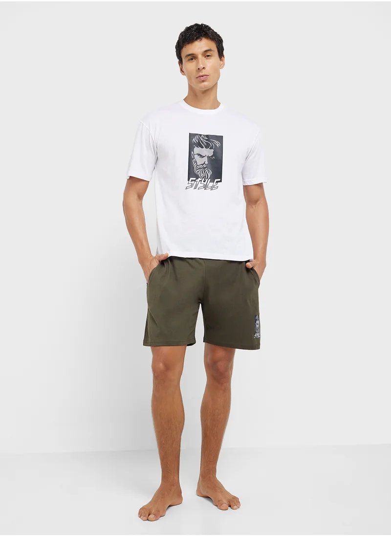 سفنتي فايف Nightwear T-Shirt & Shorts Set