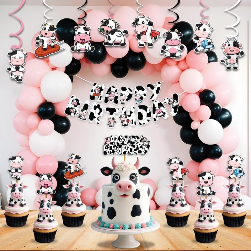 Festiko® Holy Cow Theme Birthday Decorations - Pack of 50 Pcs (Banner/Balloons/Swirls/ Cake & Cupcake Toppers), Cow Theme Happy Birthday Decoration, Cow Theme Party Decoration Supplies - Image 5