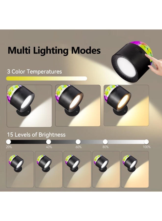 موندا كرة ديسكو، مصابيح مسرح RGB وشمعدان حائط ثنائي الاستخدام بدرجة حرارة 3 ألوان مع جهاز تحكم عن بعد، أضواء ليلية محمولة من الكريستال المغناطيسي تدور 360 درجة لعروض الحانات والنوادي KTV والمسرح المنزلي (أسود) - Image 3