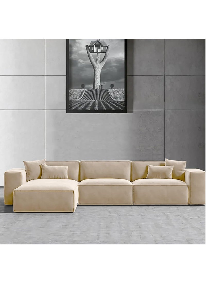 ALWASIT HOME Joseph L-Shaped Corner Sofa, Luxury Velvet Upholstered Couch, Solid Wood Frame, Modern Living Room Furniture – Beige - Image 1