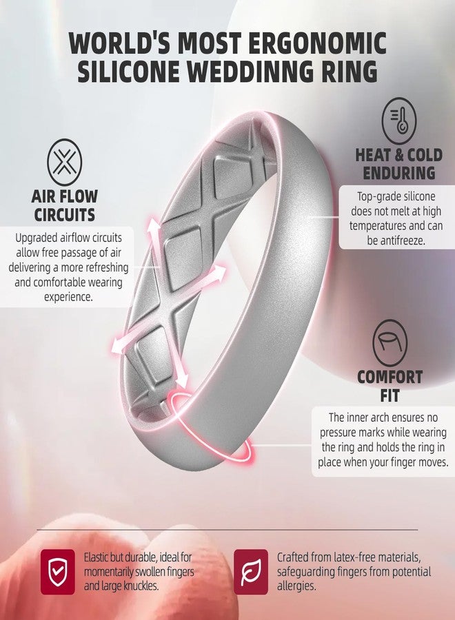 Egnaro Women's Bridal Rings Sets, Inner Arc Ergonomic Breathable Design Silicone Rubber Wedding Bands, 7.5-8, Silicone, No Gemstone - Image 2