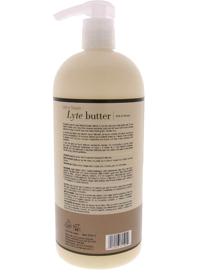 Cuccio Naturale Lyte Ultra-Sheer Body Butter - Replenishing Scented Moisturizer Cream - Deep Hydration To Repair Dry Skin - All Natural, Cruelty-Free Formula - Milk And Honey - 32 Oz - Image 3